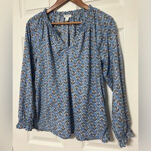 J.CREW Women’s Blue & Pink Floral Blouse Top Cotton Ruffle Collar Size S